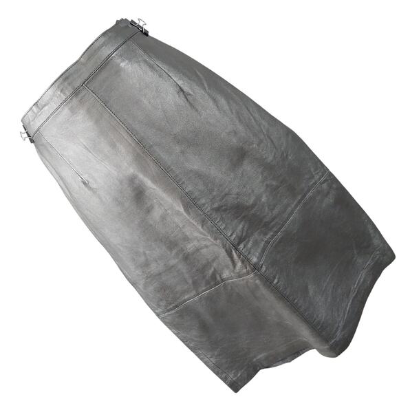 SANTA FE! MOONLIGHT SILVER GENUINE LEATHER MIDI LENGTH SLEEK SKIRT! SZ 8 - Picture 8 of 8